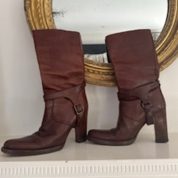 VINTAGE RARE MIU MIU Harness Italian Leather Heeled Luxury Boots - Size 8/8.5 N - Picture 3 of 16